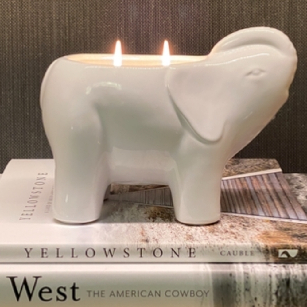 WHITE ELEPHANT- exquisite Thompson Ferrier double wicked CANDLE